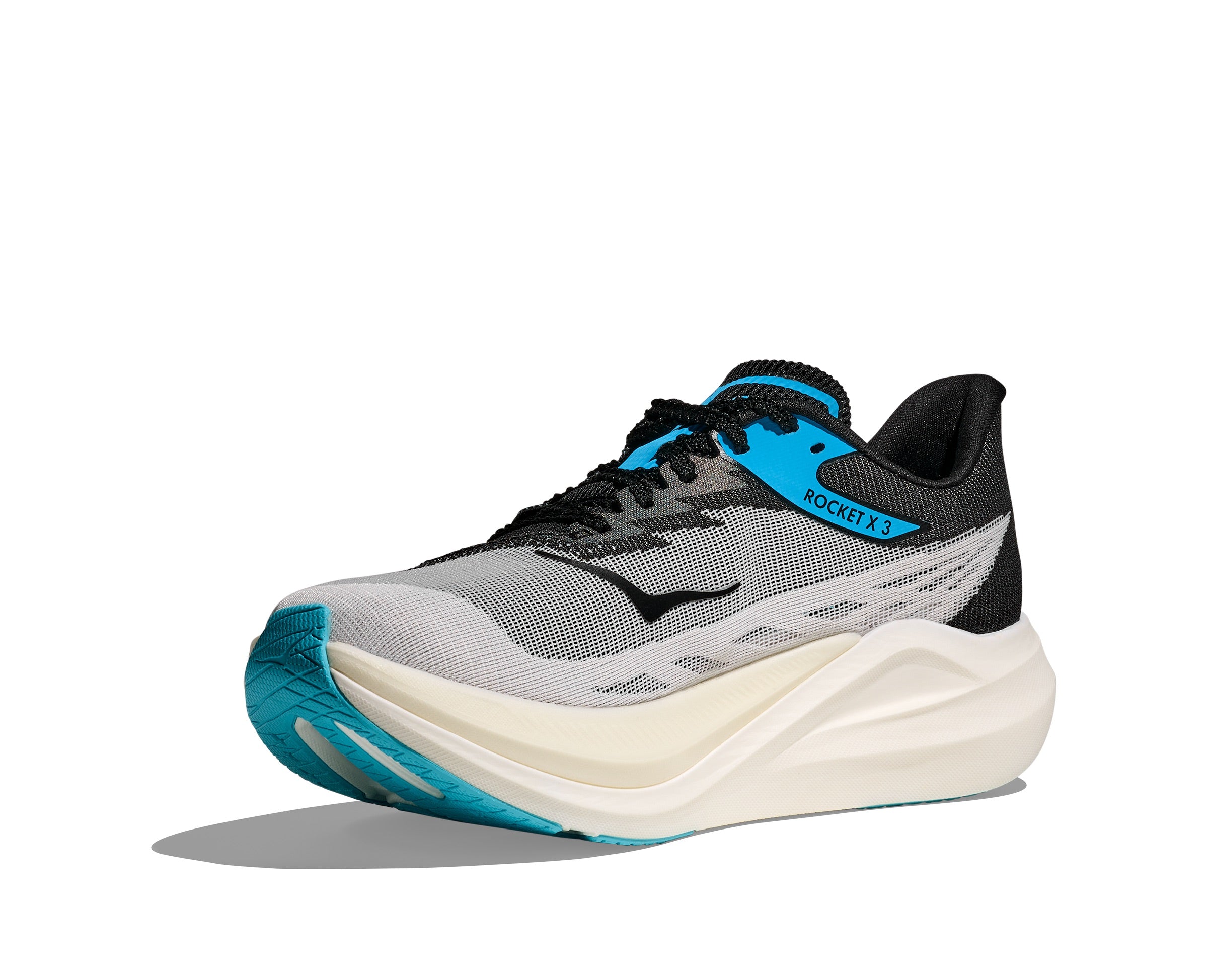 Hoka Men\'s Rocket x 3 White, Black & Blue Performance Running Shoes Hoka Unisex Rocket X 3 Sneaker, White/Black, 9.5 US Men  main image 4
